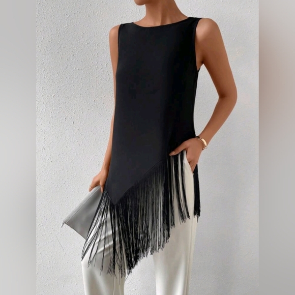 Fringe Asymmetrical Hem Tank,Sleeveless Tops - Picture 6 of 6